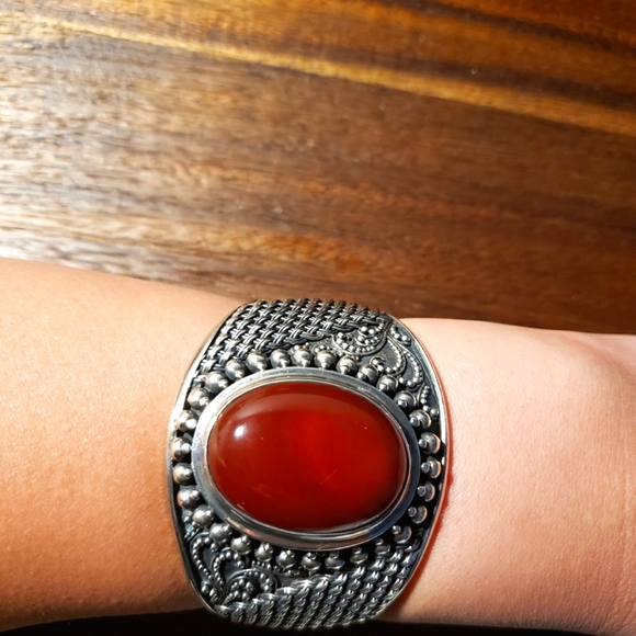 Vintage Sterling Silver Carnelian Bracelet - Picture 1 of 15